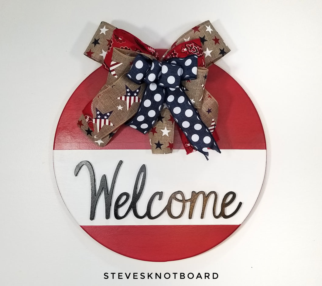 Welcome Sign with Interchangeable Bow (Red w/ Bandana, Stars and Navy Bow)